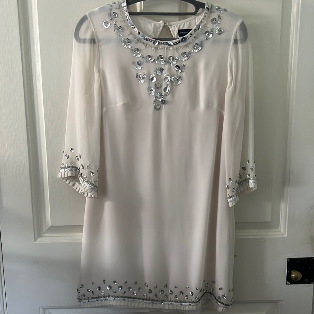 French Connection Silk Mini Dress with Sequin Embellishments and Beading